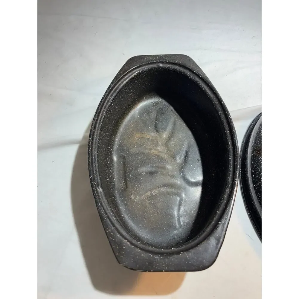 Vintage Graniteware Oval Roasting Pan with Lid